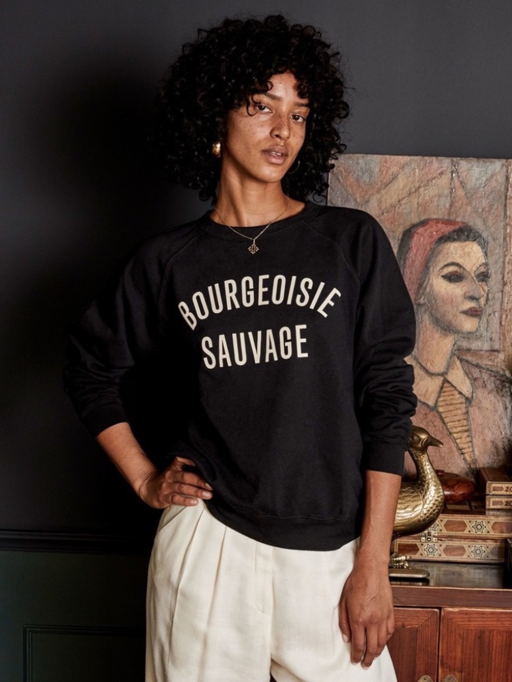 Clare V Bourgeoisie Sauvage Black Sweatshirt Size L